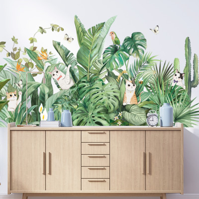 Sticker Giấy Dán Tường Decal Dán tường Tranh Dán Tường Trang Trí Tường Mẫu Hoa Lá Mèo Chim Phong Cách Vintage ZDB-2274