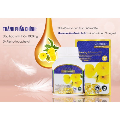 Viên uống Tinh dầu hoa anh thảo Vitatree Evening Primrose , hộp 100v, chăm sóc sức khoẻ phái đẹp