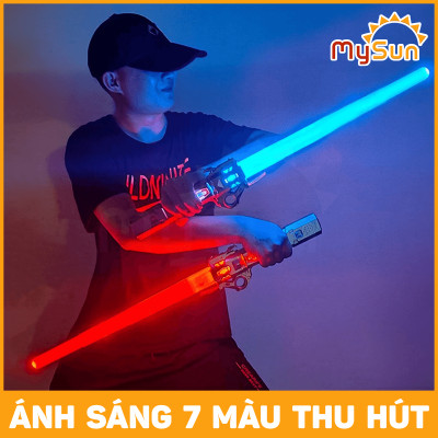 Kiếm Laser phát ánh sáng Lazer nhựa đồ chơi thu gọn cho trẻ em bé ghép 2 đầu tặng PIN MySun