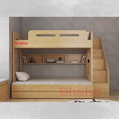 [Kèm Video thực tế & Miễn phí vận chuyển, lắp đặt] Giường tầng trẻ em thông minh hiện đại Ohaha kèm cầu thang hộc - GTHĐ008