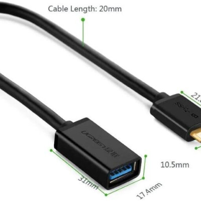Ugreen UG10802US127TK 20CM màu Trắng Cáp MICRO USB 3.0 OTG sang USB 3.0 đầu mạ vàng - HÀNG CHÍNH HÃNG