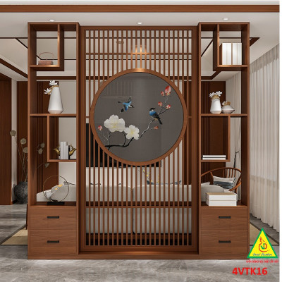 Vách ngăn phòng khách, vách ngăn tủ kệ bằng gỗ 4VTK16 - Nội thất lắp ráp Viendong adv