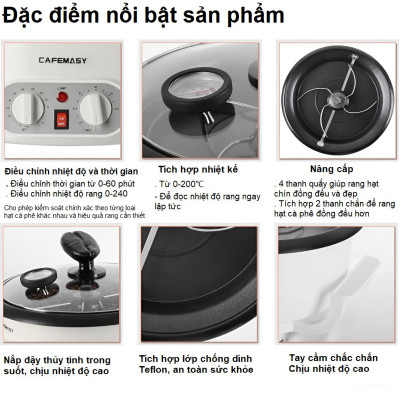 Máy rang hạt cà phê và các loại hạt tự động tích hợp điều chỉnh thời gian, thương hiệu Mỹ cao cấp Cafemasy SCR-300B - Hàng Nhập Khẩu (Bảo hành 12 Tháng)