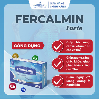 Viên uống Fercalmin Forte hỗ trợ bổ sung canxi, vitamin và khoáng chất cho cơ thể (30 viên) - Nutramed
