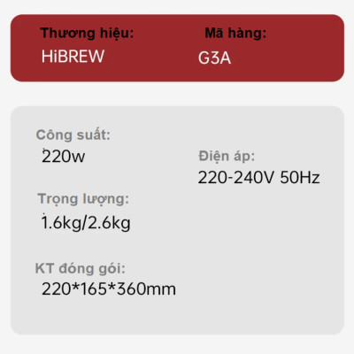 Máy xay hạt cà phê Espresso tự động tích hợp 31 chế độ xay thương hiệu HiBREW G3A - Hàng Chính Hãng