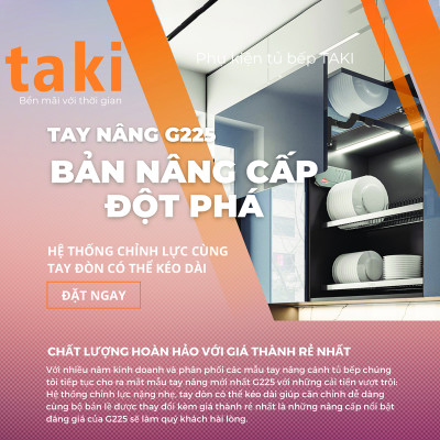 Tay Nâng Cánh Tủ TAKI Bản Nâng Cấp 2025 -  Mã G225 Có Điều Chỉnh Lực - Phù Hợp Mọi Chất Liệu  - Bảo Hành 10 Năm