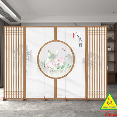 Bình phong gỗ khung tranh cắt CNC cho phòng khách, nhà bếp, nhà hàng, spa CNC404 - Nội thất lắp ráp Viendong Adv