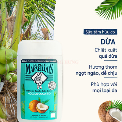 Sữa tắm 92% hữu cơ Le Petit Marseillais (250ml) - Hàng chính hãng