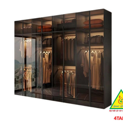 Tủ quần áo gỗ MDF cánh kính cường lực khung nhôm 4TAK05 - Nội thất lắp ráp Viendong Adv