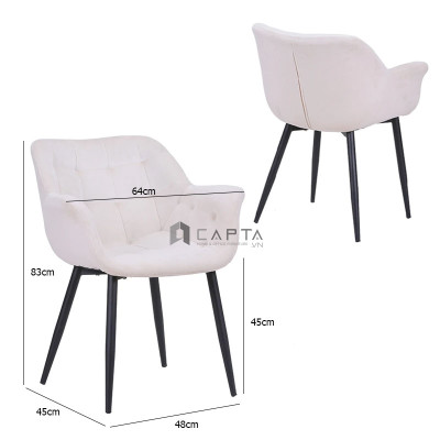 Ghế trang điểm có lưng tựa LARA 3A-F Nội thất Capta Ghế café nệm vải nhung may caro sọc vuông có tay vịn chân sắt đen 