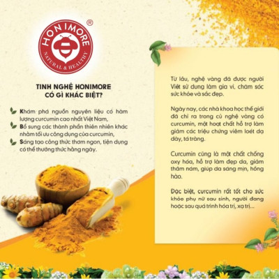 Set 2 gói Tinh bột nghệ Canxi Honimore 16g - Thơm ngon - Da đẹp - Chắc xương