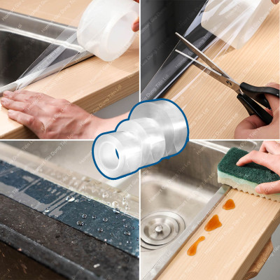 Băng Dán Viền Bếp Bồn Chậu Rửa Trong Suốt Keo Siêu Dính Dán Mép Tường Chống Bẩn Dầu Mỡ Nấm Mốc