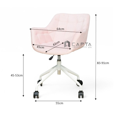 Ghế lễ tân màu nâu  có chân xoay  CE1022-F Nội thất Capta Ghế nệm nhung mềm mại có tựa lưng tăng giảm chiều cao linh hoạt, office chair
