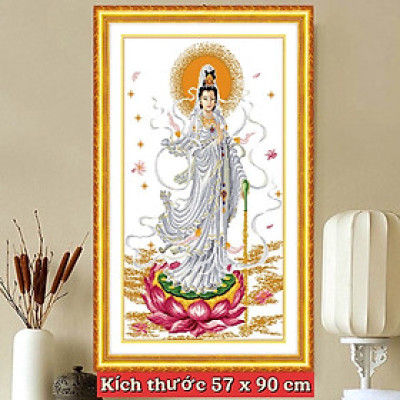 Tranh thêu chữ thập Quan âm ban phước 247, kích thước 57 x 90 cm