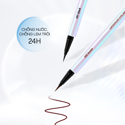 Bút Kẻ Mắt Nước 24H VACOSI Không Lem Waterproof Eyeliner - Đầu Bút Lông, 2 Màu Mực Đen / Nâu