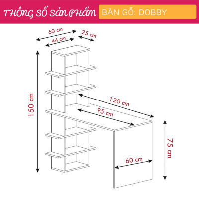 Bàn làm việc gỗ công nghiệp liền kệ để sách SMLIFE Dobby