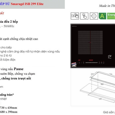 BẾP TỪ SMARAGD ISB-299 ELITE – 2 VÙNG NẤU – NHẬP  KHẨU NGUYÊN CHIẾC TỪ THÁI LAN (Hàng chính hãng)