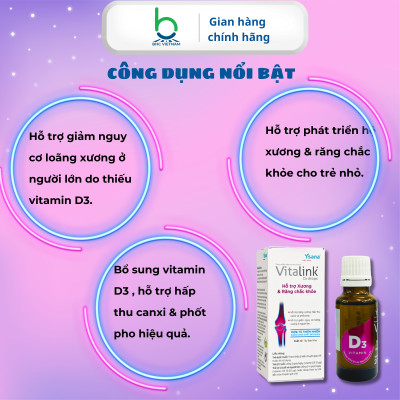 Dung Dịch Nhỏ Giọt Vitalink D3 Drop Bổ Sung Vitamin D3, Hỗ Trợ Xương Chắc Khỏe cho trẻ từ 1 tuổi