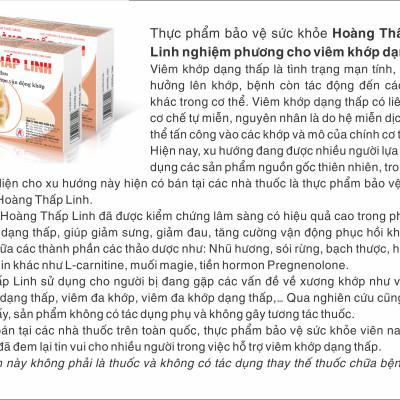 Thực phẩm bảo vệ sức khỏe Hoàng Thấp Linh hộp 30 viên- Hỗ trợ điều trị và phòng ngừa viêm khớp, viêm đa khớp dạng thấp, thấp khớp