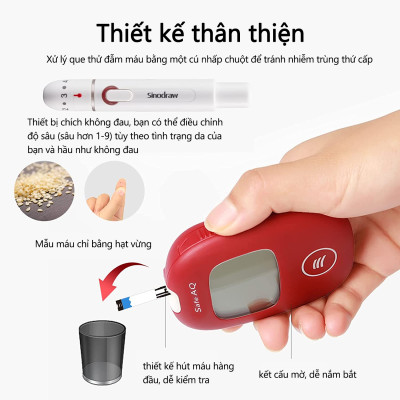 Bộ máy đo đường huyết Sinocare Safe AQ Smart tặng 1 hộp 50 que thử đường huyết và hộp 50 kim chích máu