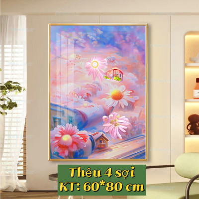 Tranh thêu kín Hoa chibi 62959, thêu 4 sợi, 9CT, kích thước 60*80 cm