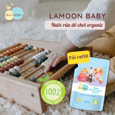 Xịt khuẩn đồ chơi Organic an toàn cho bé Lamoon - Túi 450ml Refill