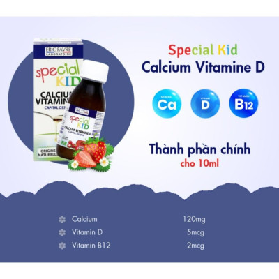 [HSD 12.2025] Special Kid Calcium Vitamine D - Siro hỗ trợ tăng chiều cao,bổ sung Canxi và Vitamin D - 125ml Vị Dâu - Hàng Chính Hãng