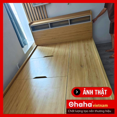 [Kèm Ảnh Thực Tế - Miễn phí vận chuyển & Lắp đặt] GIƯỜNG NGỦ GỖ OHAHA CAO CẤP - NHIỀU NGĂN TIỆN DỤNG - GC043