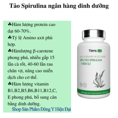 Thực Phẩm Bảo Vệ Sức Khỏe Viên Tảo Spirulina - Thiên Sư. Thực phẩm vàng cho người đau dạ dày, Chống suy nhược cơ thể Tăng cường miễn dịch.