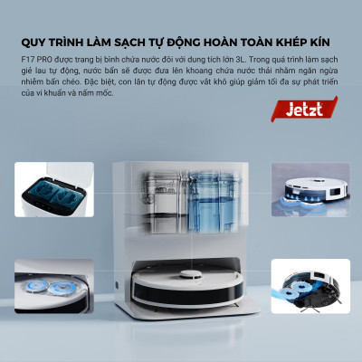 Robot lau sàn hút bụi tự làm sạch Jetzt F17 PRO - Điều khiển giọng nói thông qua app, hàng chính hãng