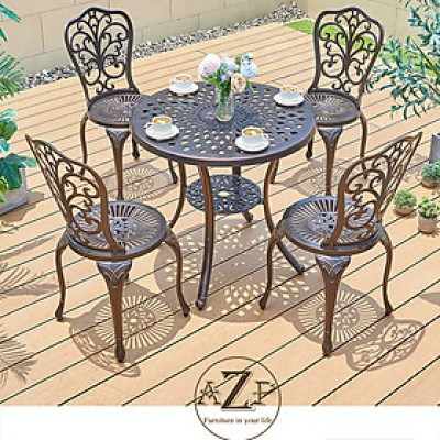 Bộ Bàn Ghế Sân Vườn 80cm Ngoài Trời Outdoor Ban Công (100% Nhôm Đúc) Hàng Nhập Khẩu 100%.