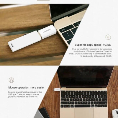 Ugreen UG30155US173TK Màu Trắng Đầu chuyển đổi TYPE C sang USB 3.0 vỏ nhựa ABS - HÀNG CHÍNH HÃNG