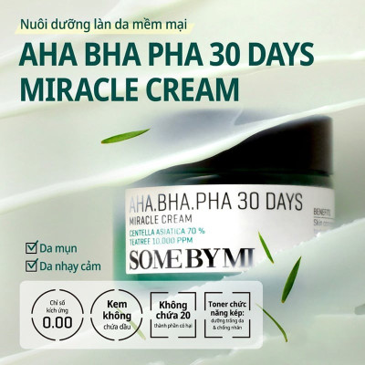 Combo Toner + Kem ngăn ngừa mụn Some By Mi AHA-BHA-PHA 30 Days Miracle Toner Cream