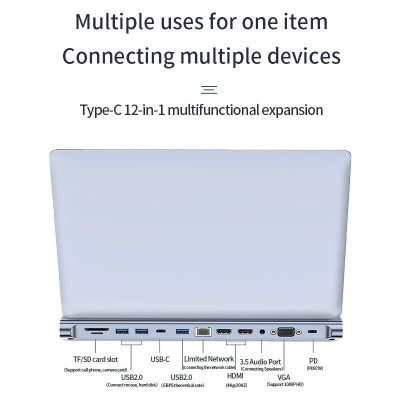 Bộ HUB TEEMO PC Chia 12 Cổng USB Type C To HDMI PD Xuất 3 Màn Hình Dùng Cho Laptop Macbook IPad Điện Thoại TW12E Hàng Chính Hãng