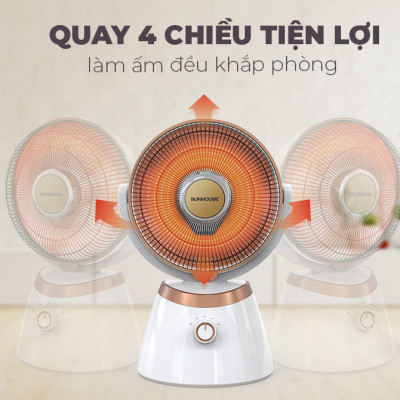Quạt sưởi carbon Sunhouse SHD7008, Công suất 800W, Có 2 mức nhiệt, Quay 4 chiều tiện lợi, Tự ngắt khi quá nhiệt, nghiêng đổ, Hàng chính hãng - Bảo hành 12 tháng