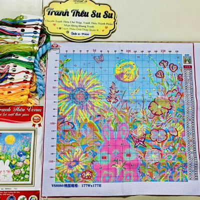 Tranh thêu kín Thỏ dễ thương vs8080, kích thước 50 x 50 cm