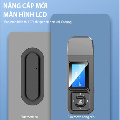 Bộ Thu Phát Bluetooth 5.0 Không Dây Đa Năng Kèm Màn Hình LCD – Hàng Nhập Khẩu Usb Bluetooth 5.0 có màn hình hiển thị thu phát âm thanh HIFI Stereo cho tivi loa, âm ly laptop, PC