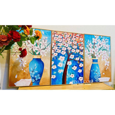 (ẢNH THẬT) Tranh treo tường bình hoa sắc màu trang trí decor kèm đinh