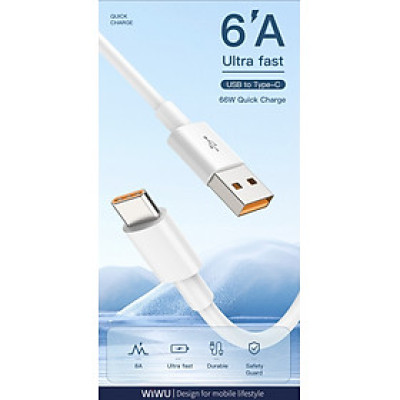Cáp sạc nhanh Wiwu USB A sang USB C G104 1,2m cho máy tính bảng, macbook, laptop sạc nhanh 66W, làm bằng TPE dẻo - Hàng chính hãng