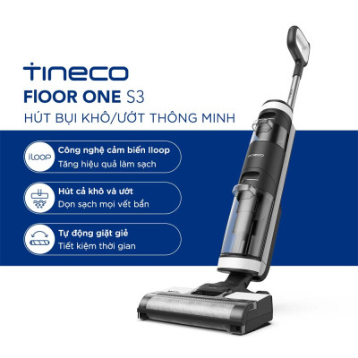 Máy Hút Bụi Lau Sàn Khô Uớt Tự Giặt Giẻ, Diệt Khuẩn TINECO Floor One S3, Thương Hiệu Mỹ Lực Hút 12,000 Pa, Công Suất 220 W - Hàng Nhập Khẩu - Bảo Hành 24 Tháng