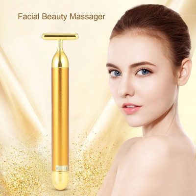 Cây lăn mát xa mặt nâng cơ xi mạ vàng 24K, máy massage mặt giúp giảm nếp nhăn (có hàng sẵn) (Hàng Chính Hãng) B08