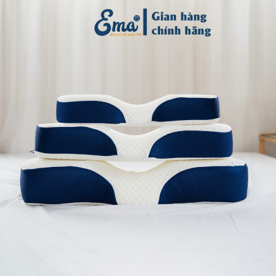 Gối cao su non công thái học chống đau vai ngáy, ngủ ngáy, hỗ trợ ngủ nhanh EMA- Thiết kế riêng biệt cho tư thế nằm ngửa và nằm nghiêng