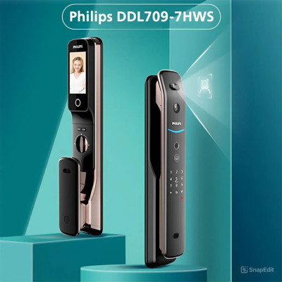 Bộ khóa cửa thông minh khuôn mặt 3D [ Face, vân tay, thẻ từ, mật khẩu và chìa cơ ] Hà Lan cao cấp Philips - DDL709-7HWS