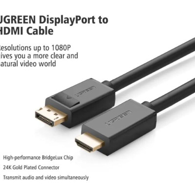 Ugreen UG10203DP101TK 3M Màu Đen Cáp chuyển đổi Displayport sang HDMI thuần đồng - HÀNG CHÍNH HÃNG