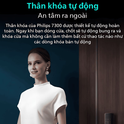 Bộ khóa cửa thông minh Bluetooth, vân tay, thẻ từ, mật khẩu và chìa cơ Philips DDL7300 - Hàng chính hãng (BH 2 NĂM)