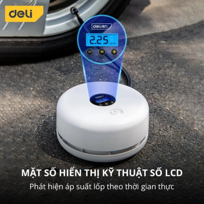 Máy Bơm Lốp Xe Ô Tô Deli Chính Hãng - Bơm Nhanh, Phát Hiện Áp Suất Lốp Thời Gian Thực, Màn Hình LCD - Nhỏ Gọn - DL880180