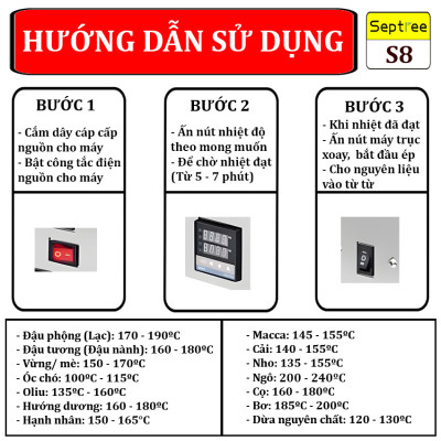 Máy ép dầu ăn thực vật chuyên nghiệp dùng trong gia đình, hộ kinh doanh, nhà hàng, khách sạn. Thương hiệu Mỹ cao cấp Septree - S8. HÀNG CHÍNH HÃNG