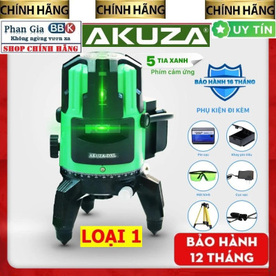 [chính hãƞg] Máy Cân Mực 5 Tia Xanh AKUZA Siêu Sáng, Bộ máy 2 pin, Bảo Hành 1 Năm