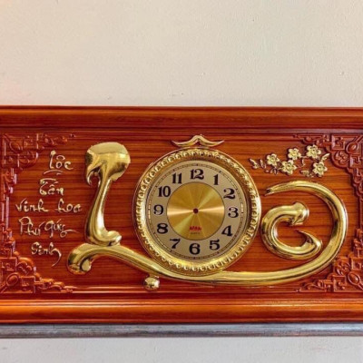 Tranh đồng hồ treo tường chữ lộc bằng gỗ hương đỏ kt 41×81×3cm