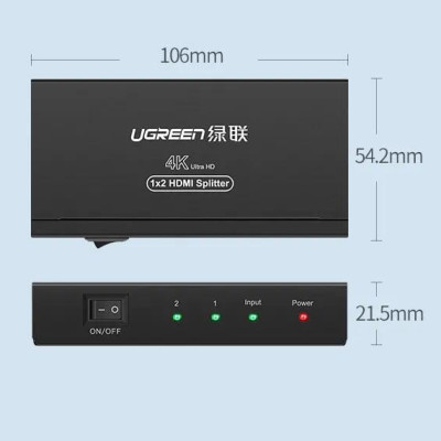Ugreen UG4020140201TK Màu Đen Bộ chia HDMI 1 ra 2 hỗ trợ phân giải FULL HD - HÀNG CHÍNH HÃNG